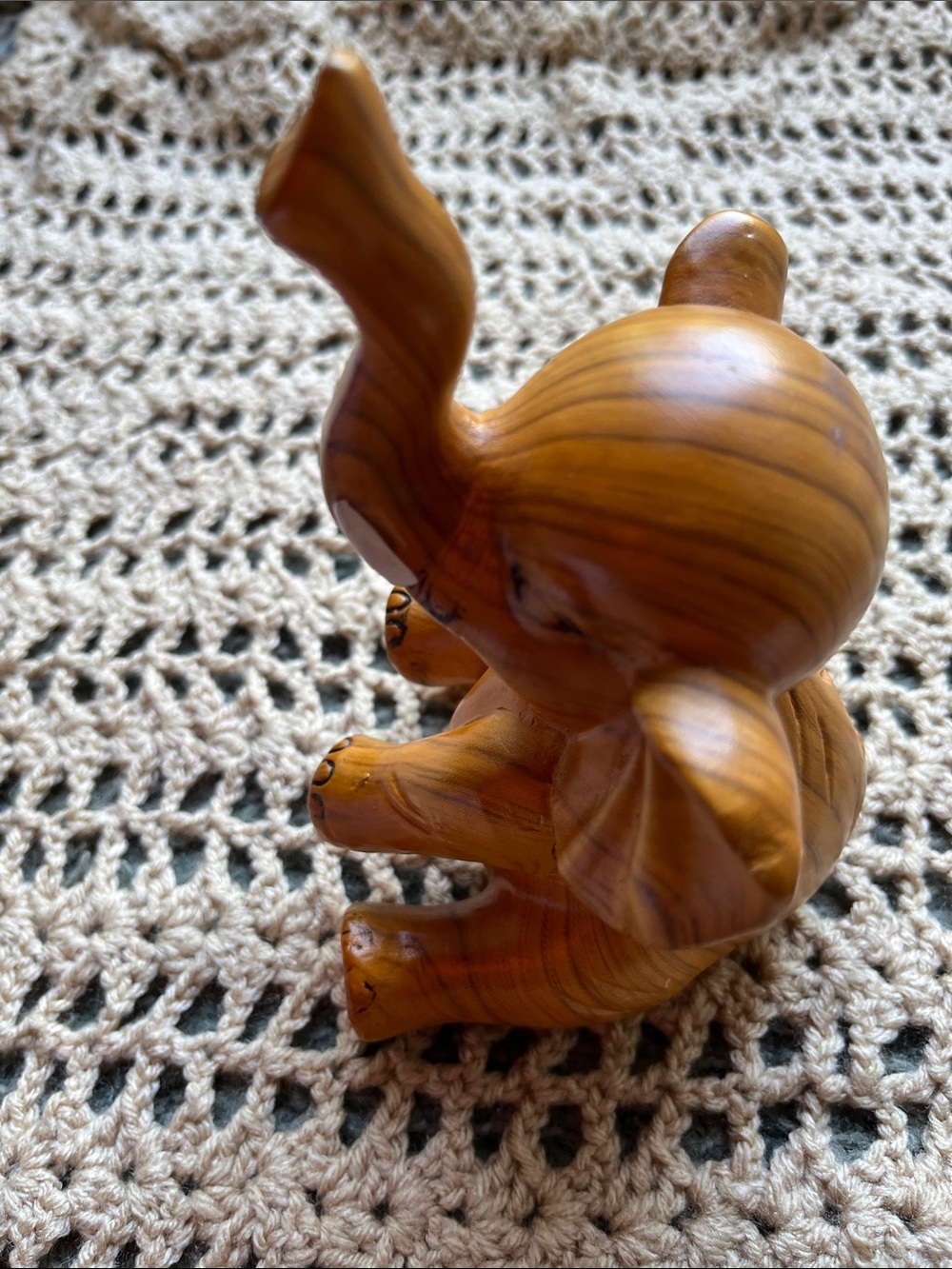 Handcrafted Ceramic Wood Grain Look Elephant Figurine Decor Lucky Trunk Up